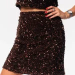 Rok velvet pailletten bruin
