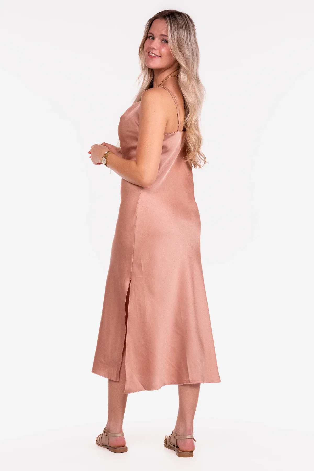 Satijnen jurkje oud roze - Afbeelding 4