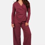 Set met top met sierclip en wide fit broek bordeaux