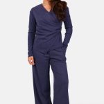 Set met top met sierclip en wide fit broek donkerblauw