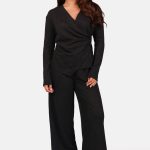 Set met top met sierclip en wide fit broek zwart