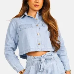 Spijkerjasje cropped design lichtblauw