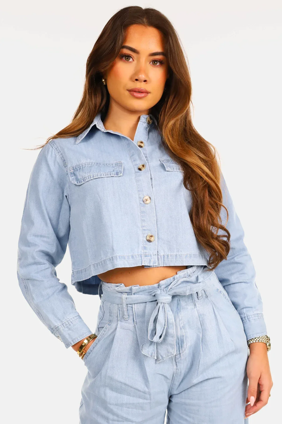 Spijkerjasje cropped design lichtblauw