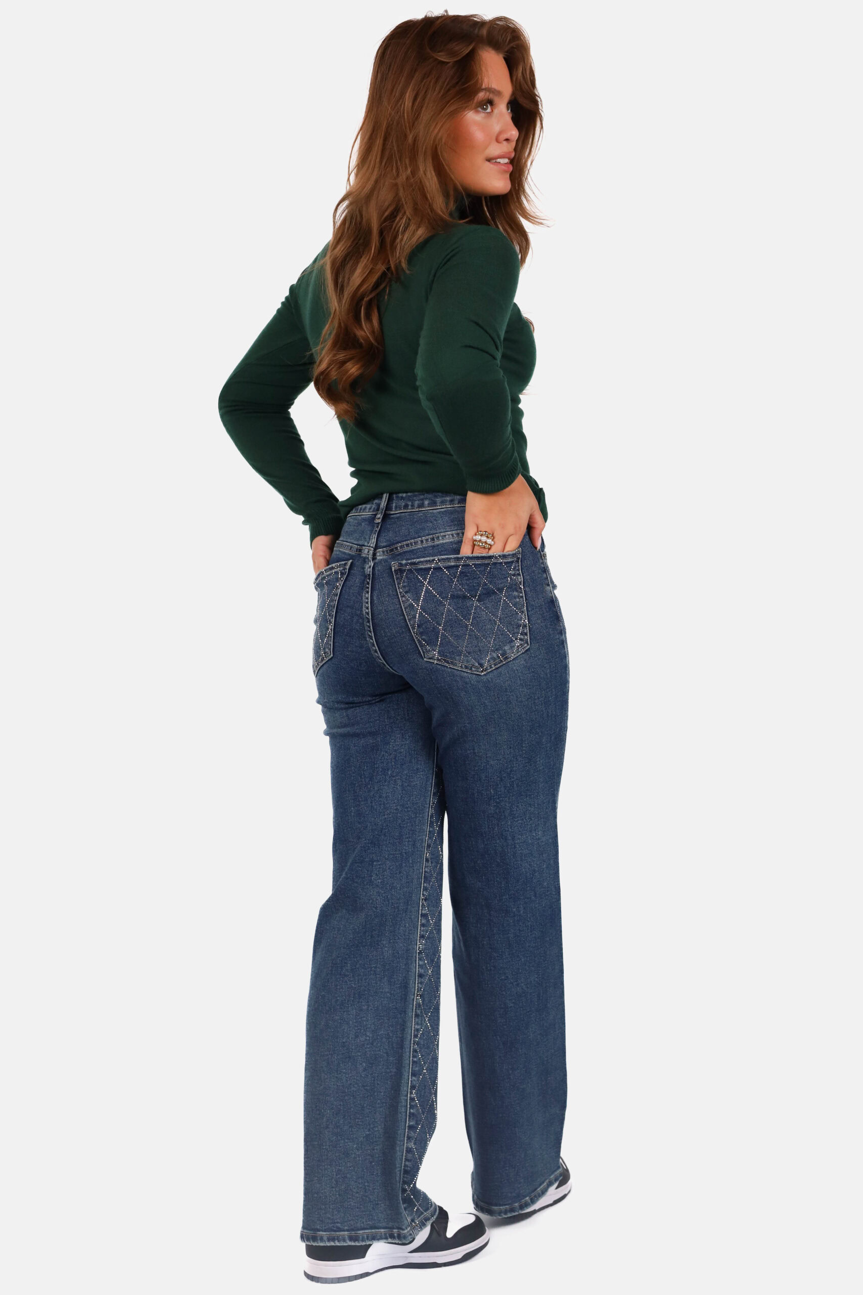 Straight jeans ruit glitter donkerblauw - Afbeelding 6