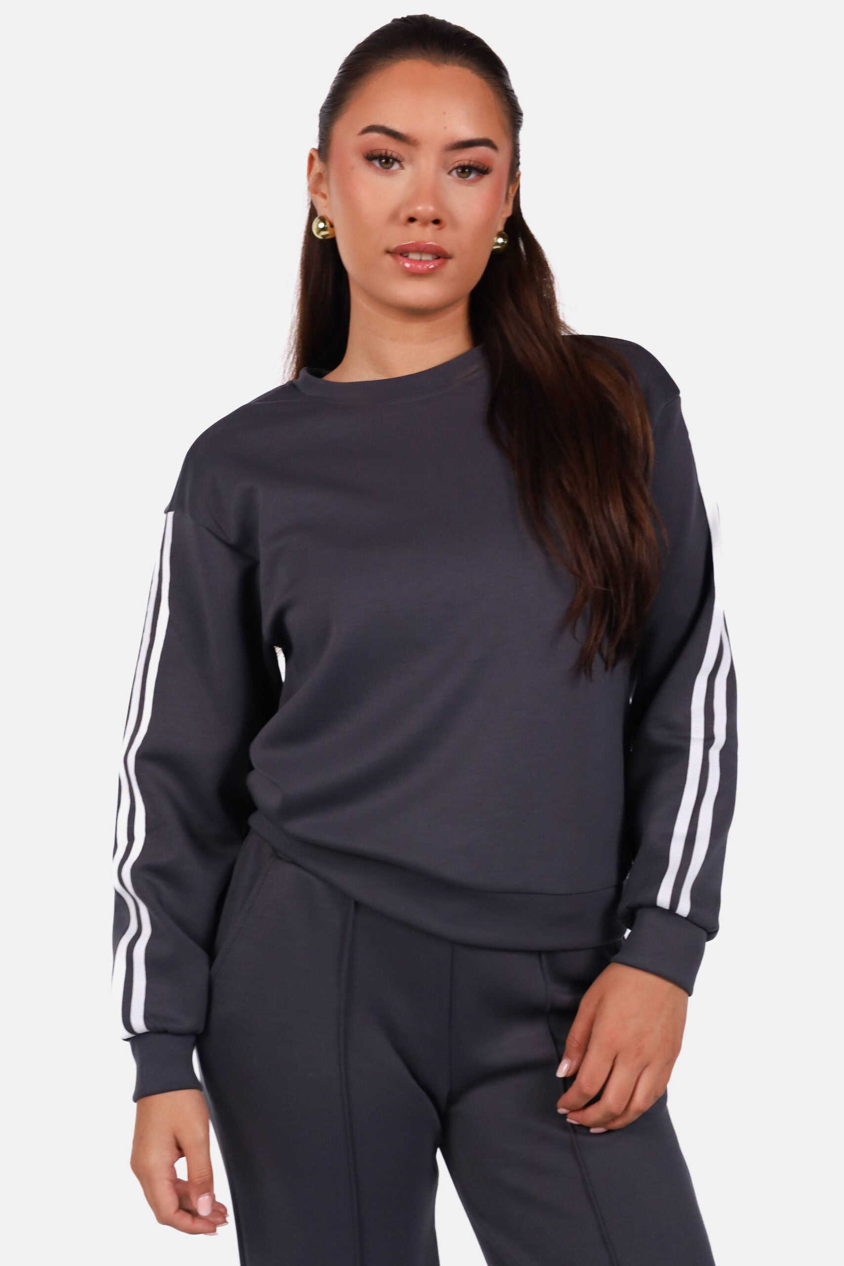 Sweater met relaxte pasvorm met strepen donkergrijs