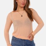 Transparante boothals top met cashmere oranje