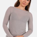 Transparante boothals top met cashmere taupe