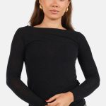 Transparante boothals top met cashmere zwart