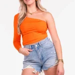 Travel top one shoulder oranje