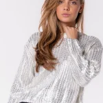 Trui metallic zilver wit
