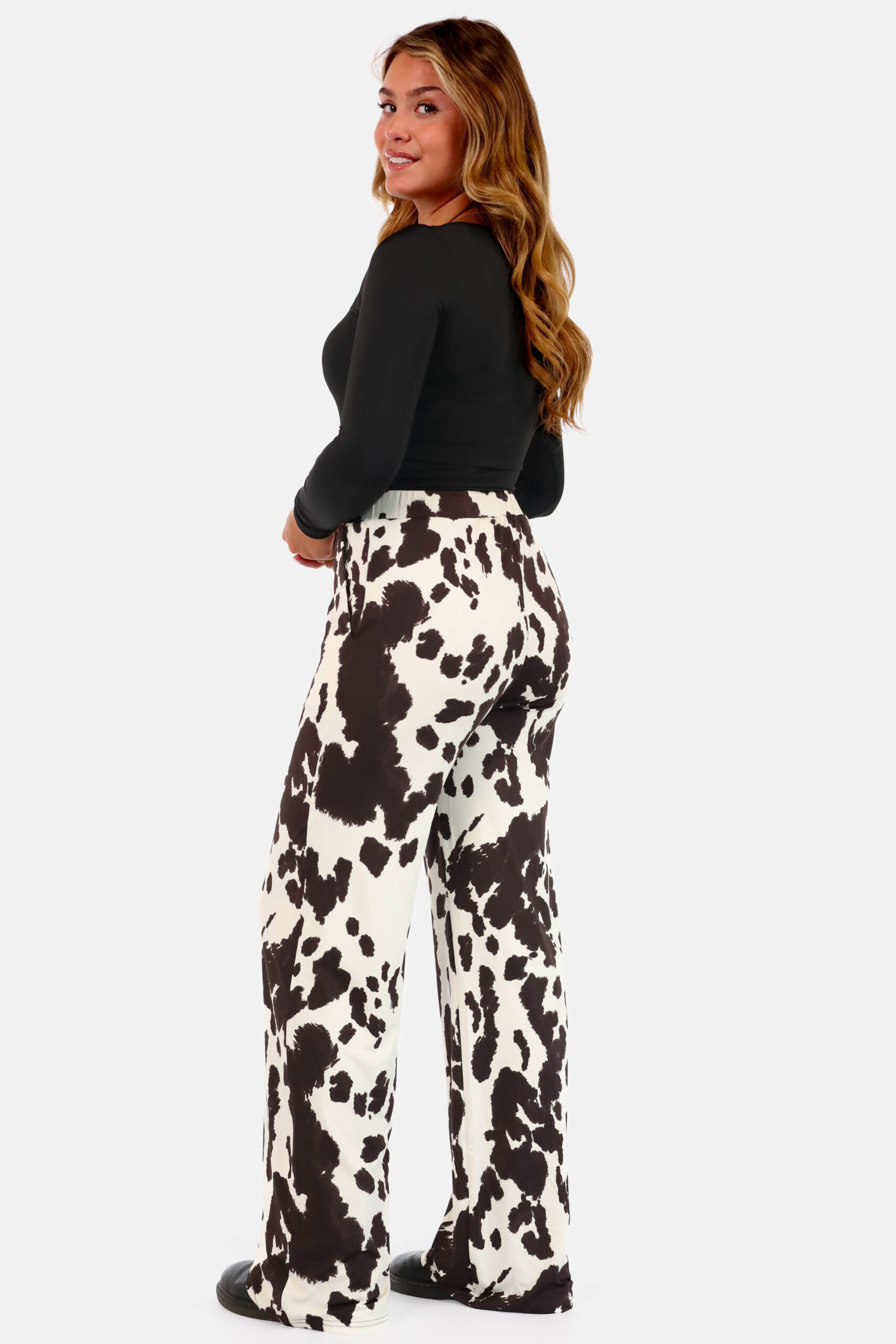 Wide leg broek comfy koeienprint bruin - Afbeelding 5