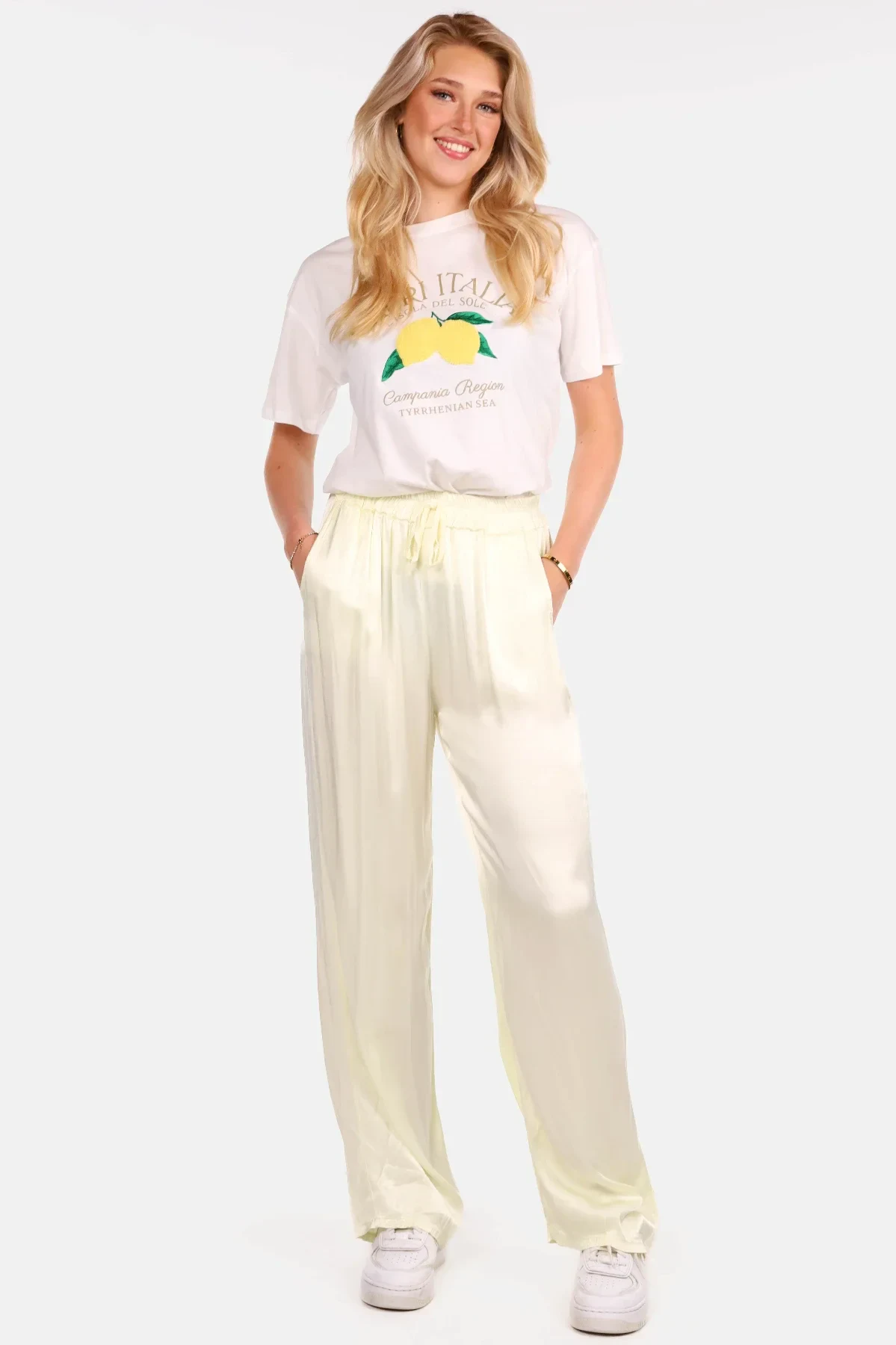 Wide leg broek met glans geel - Afbeelding 3