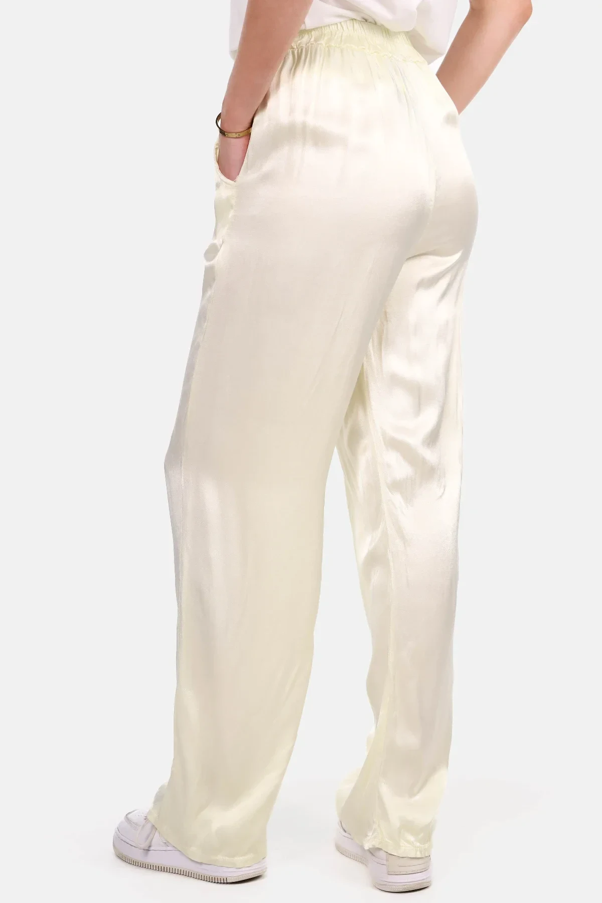 Wide leg broek met glans geel - Afbeelding 4