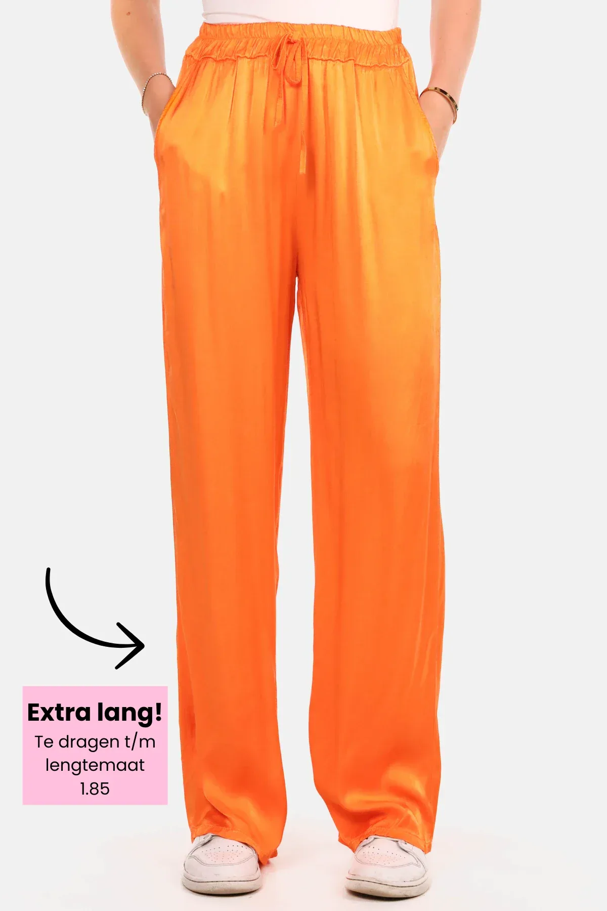 Wide leg broek met glans oranje