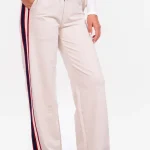Wide leg broek stripe beige