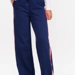Wide leg broek stripe donkerblauw