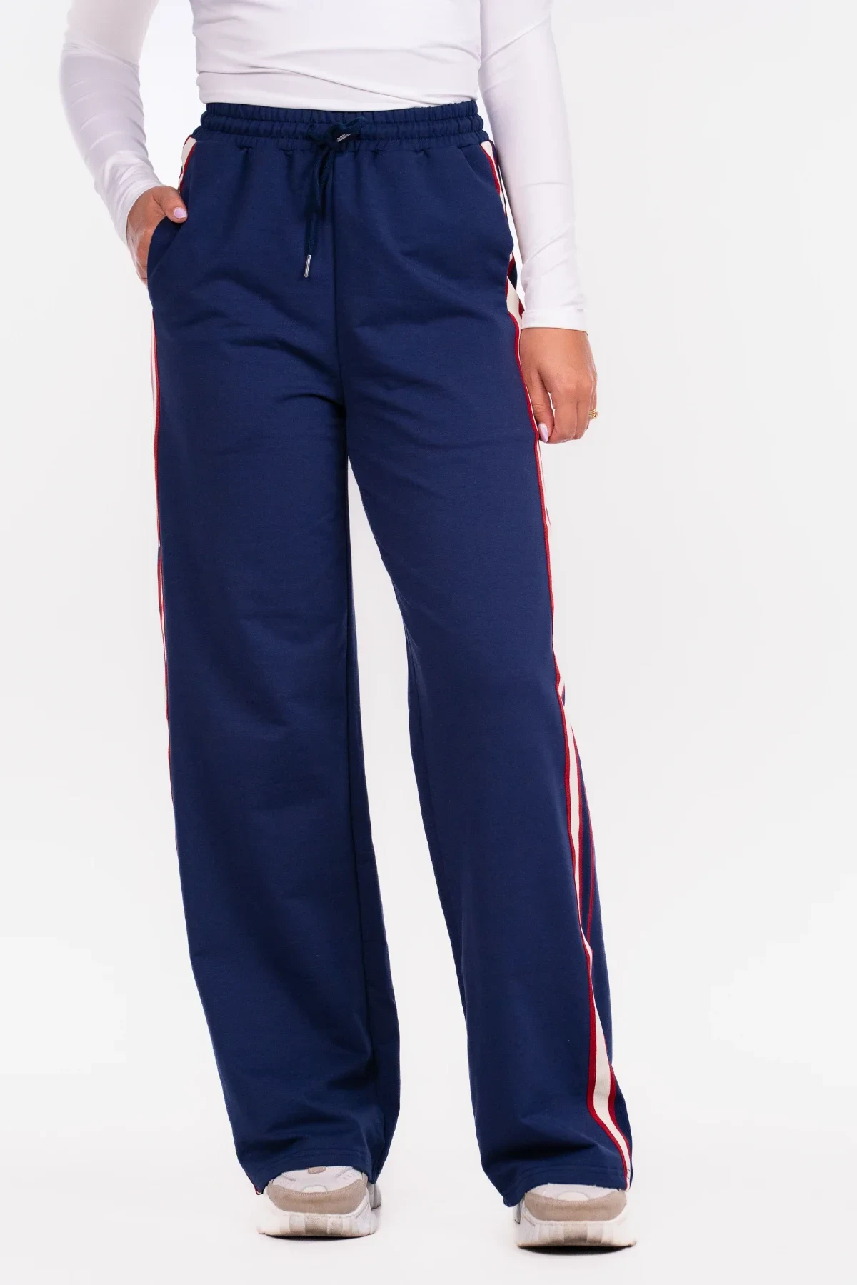 Wide leg broek stripe donkerblauw