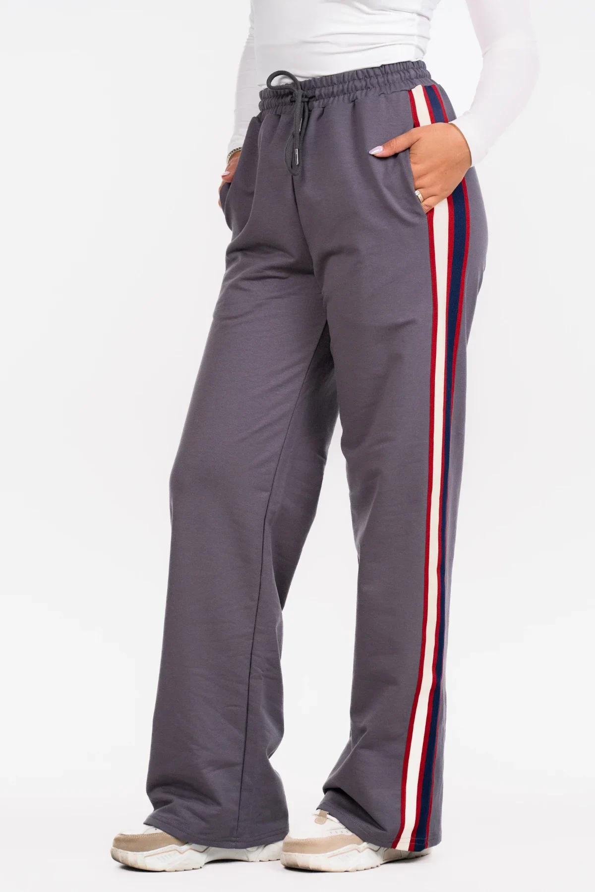 Wide leg broek stripe donkergrijs