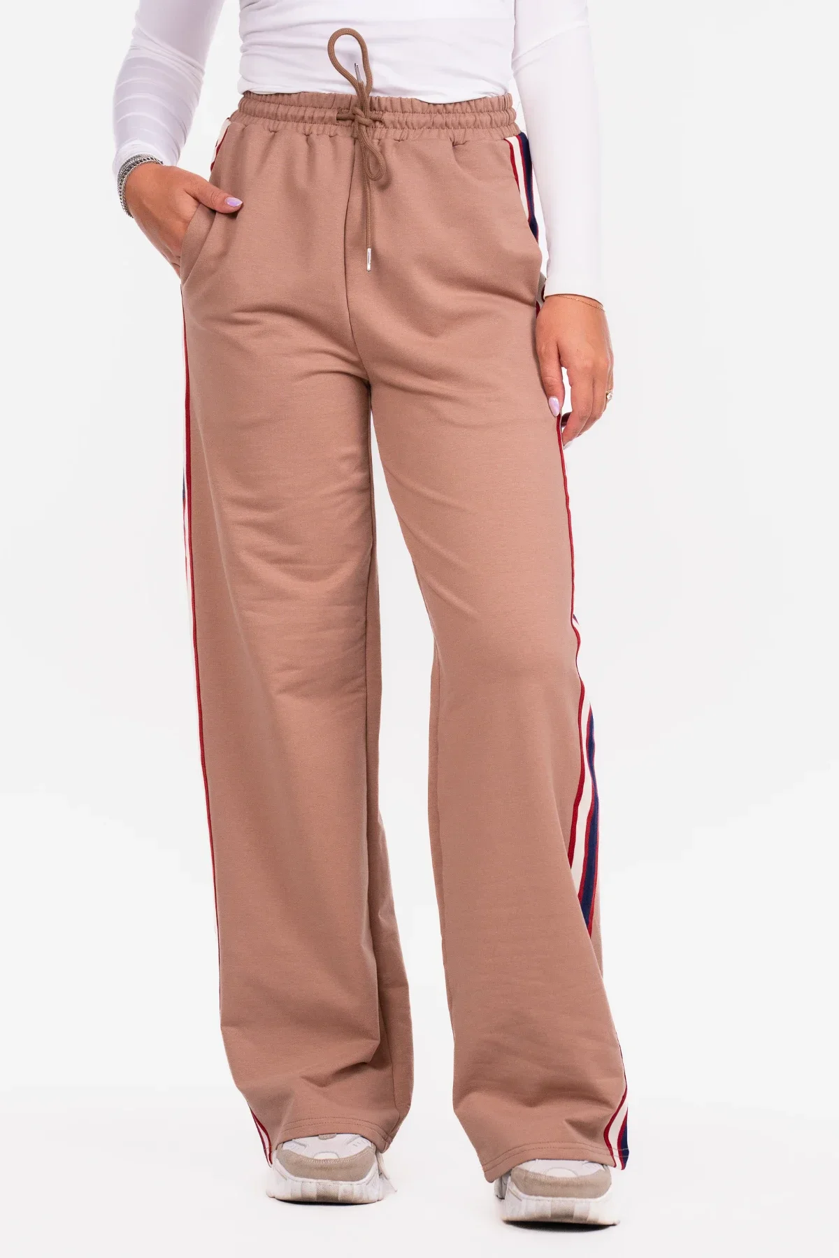 Wide leg broek stripe taupe