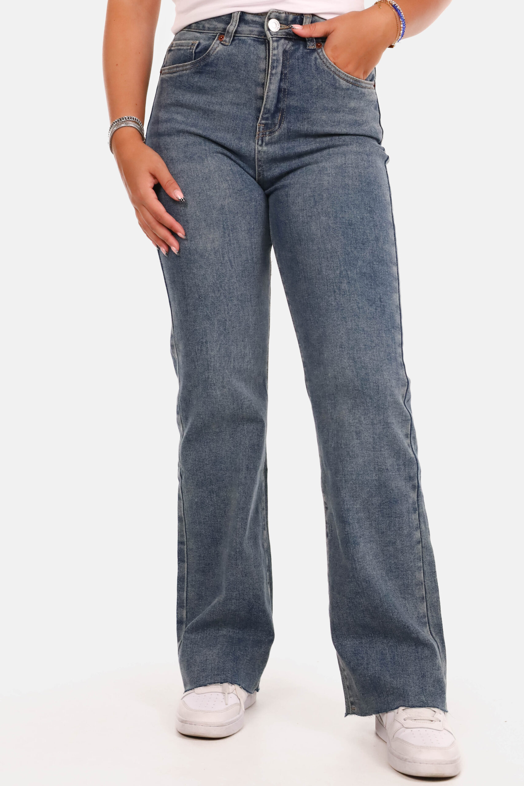 Wide leg denim wide range donkerblauw