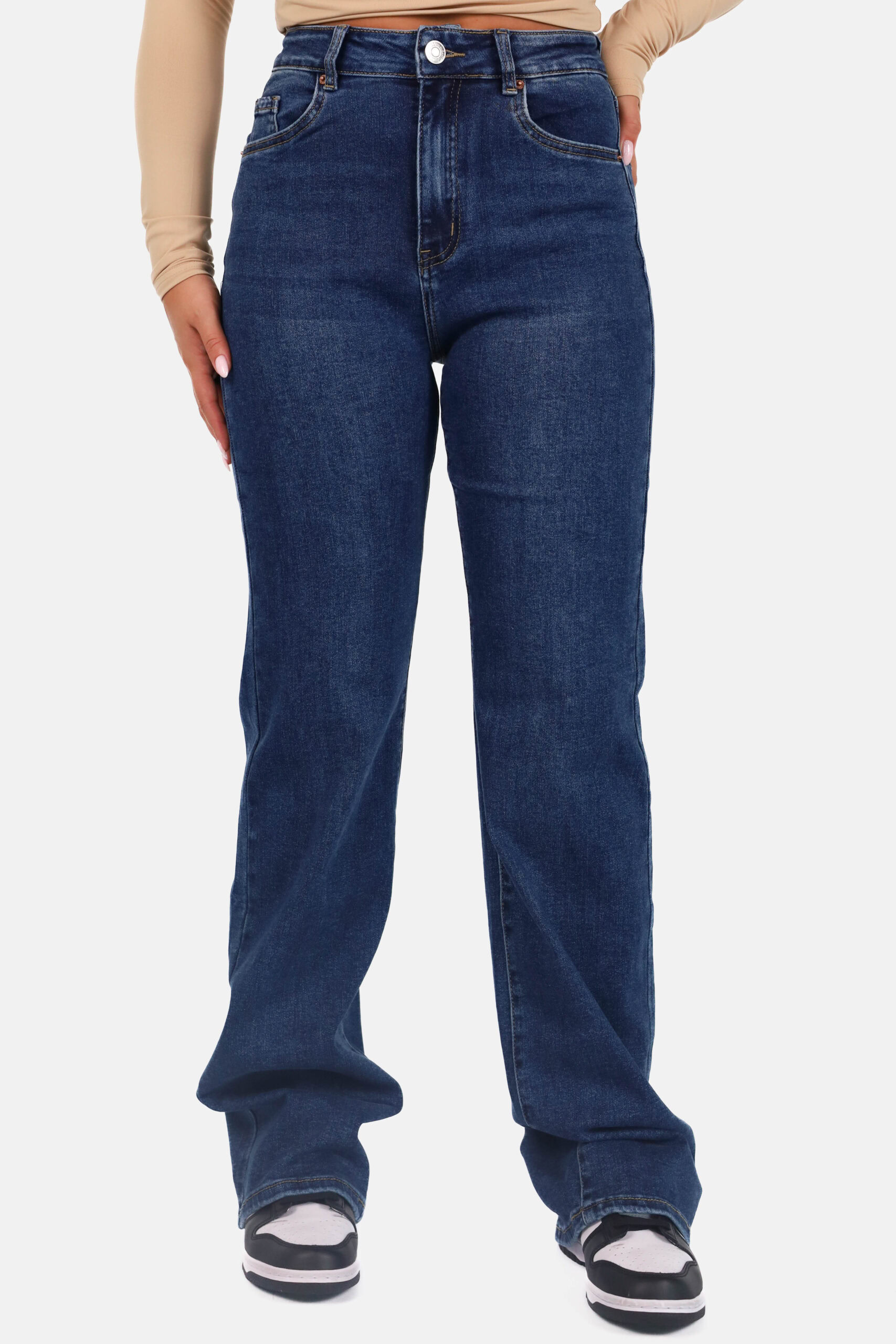 Wide leg jeans extra long donkerblauw