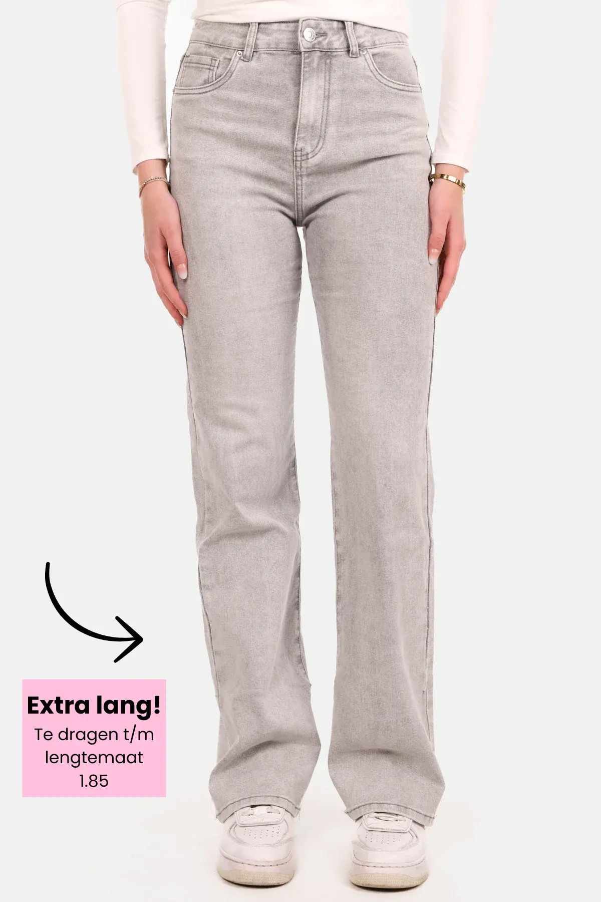 Wide leg jeans extra long gewassen grijs