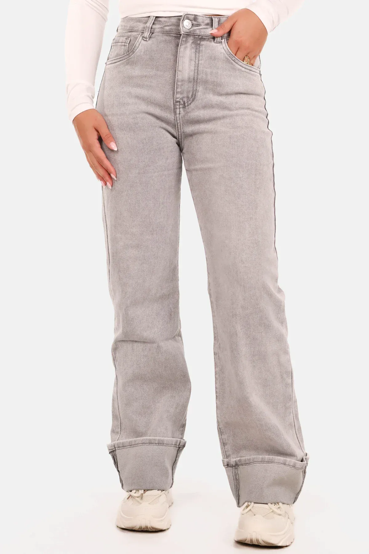 Wide leg jeans extra long gewassen grijs - Afbeelding 7