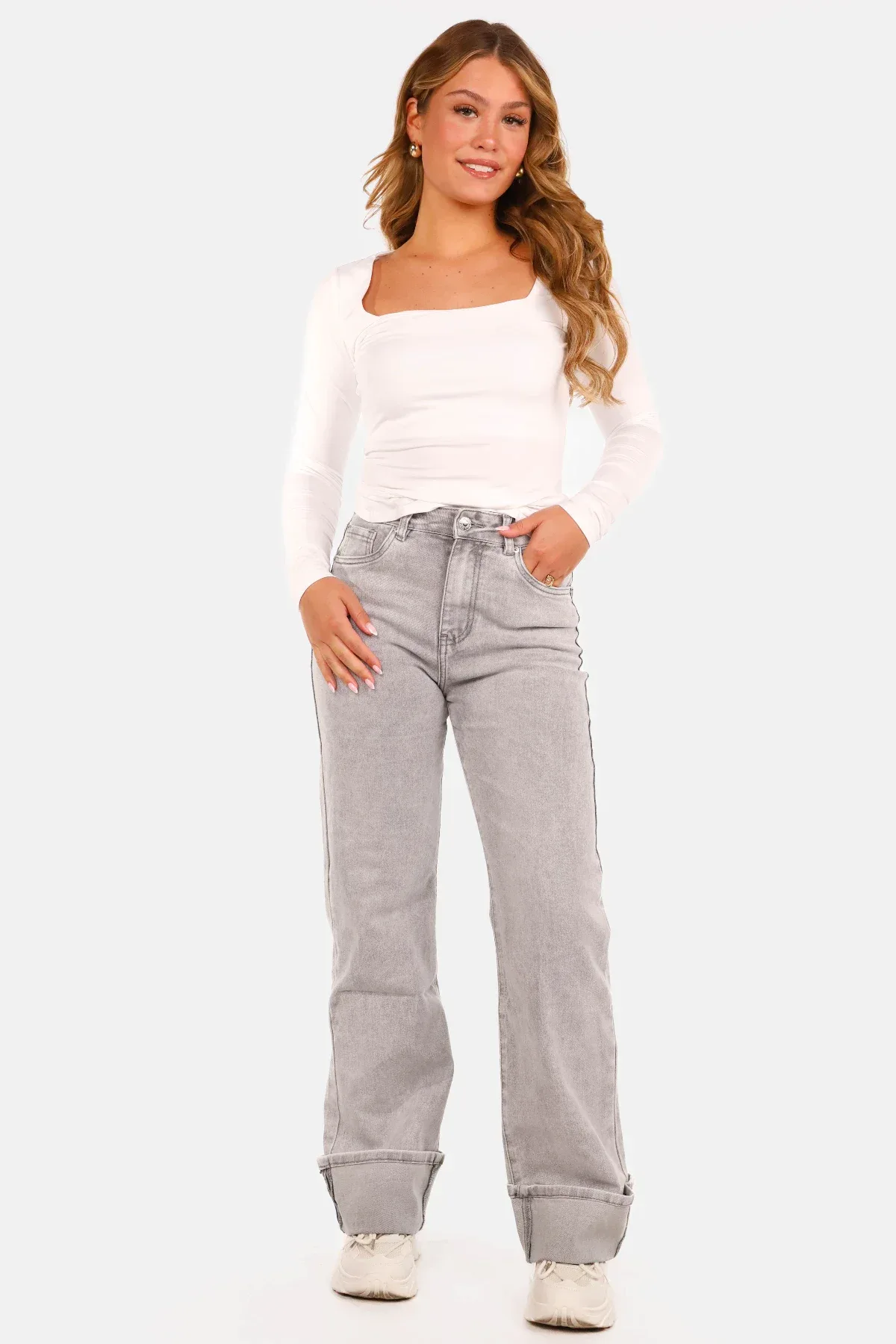 Wide leg jeans extra long gewassen grijs - Afbeelding 8