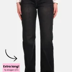 Wide leg jeans extra long gewassen zwart