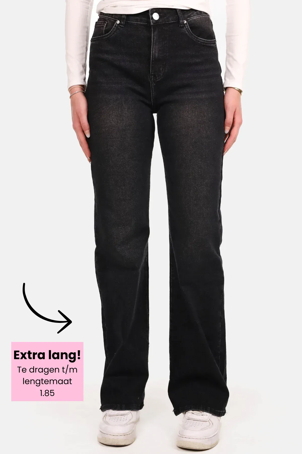 Wide leg jeans extra long gewassen zwart