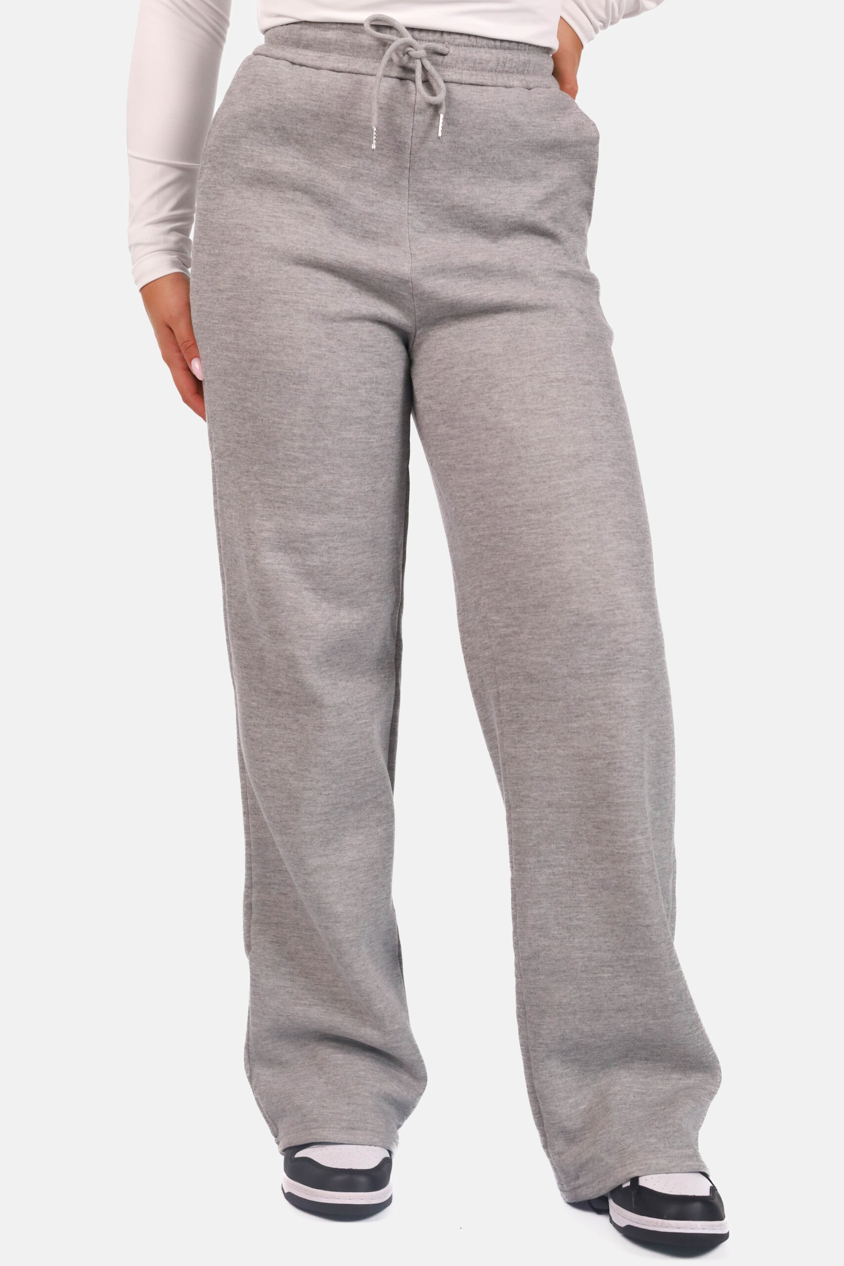 Wide leg joggingbroek met trekkoord grijs