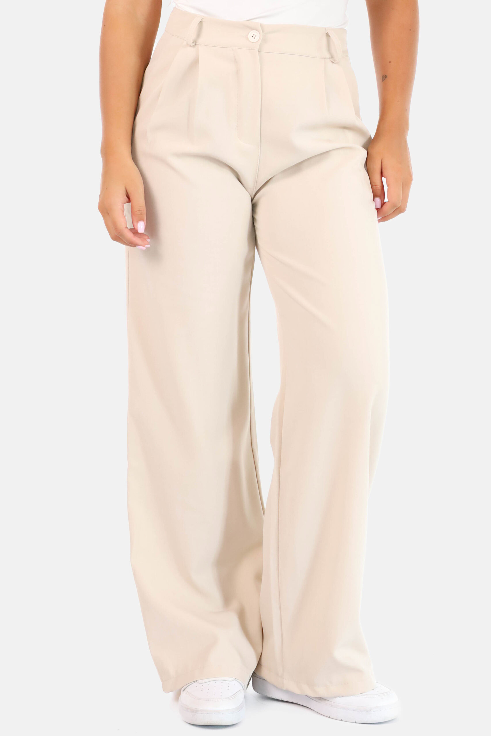 Wide leg pantalon met hoge taille beige