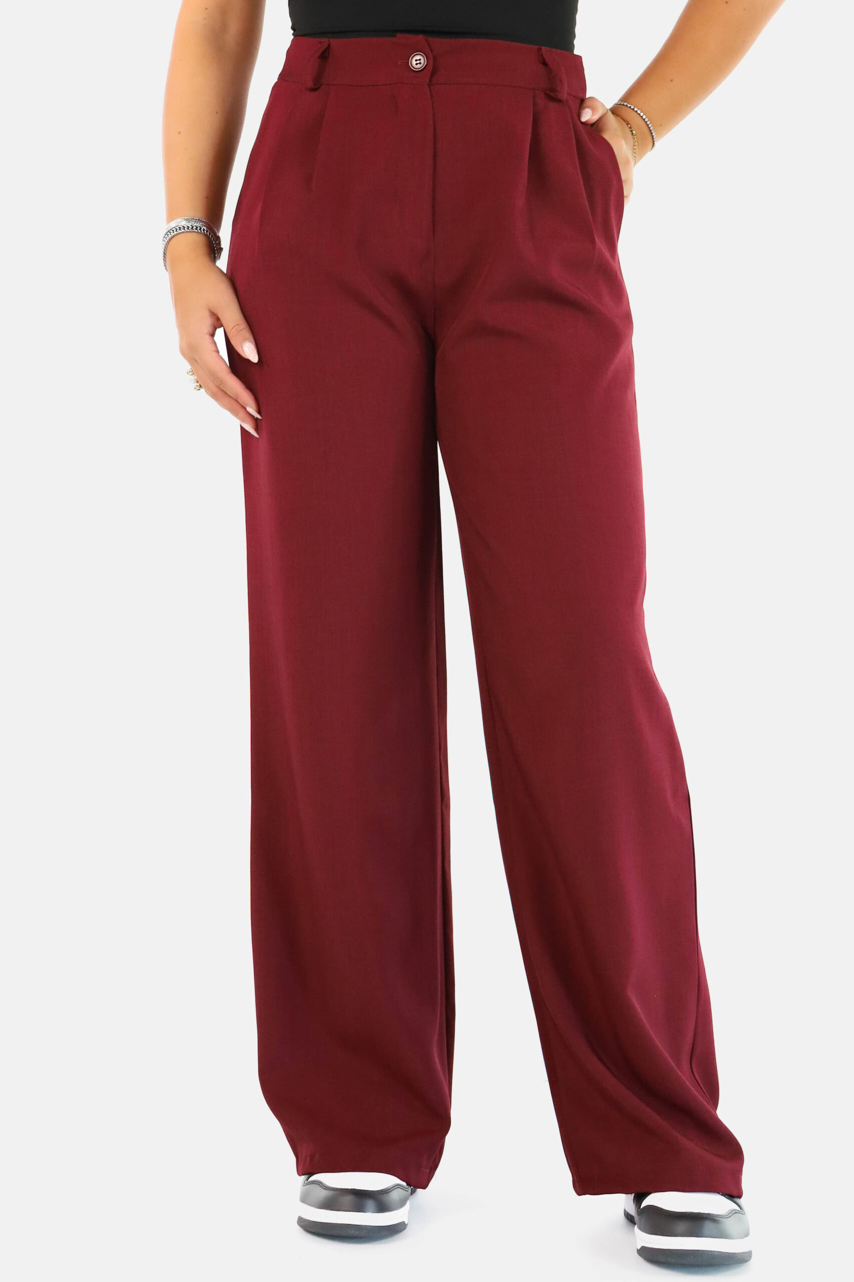 Wide leg pantalon met hoge taille bordeaux