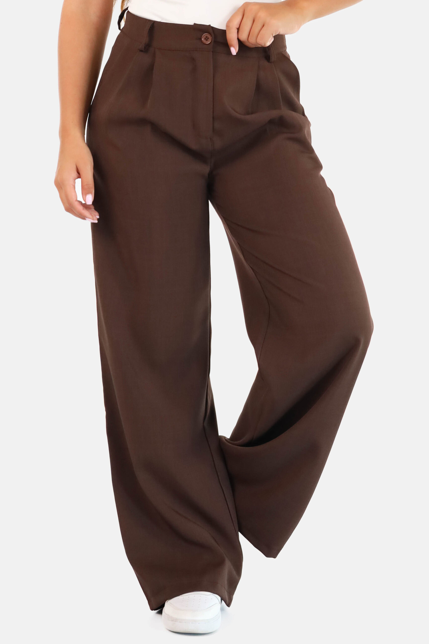 Wide leg pantalon met hoge taille bruin