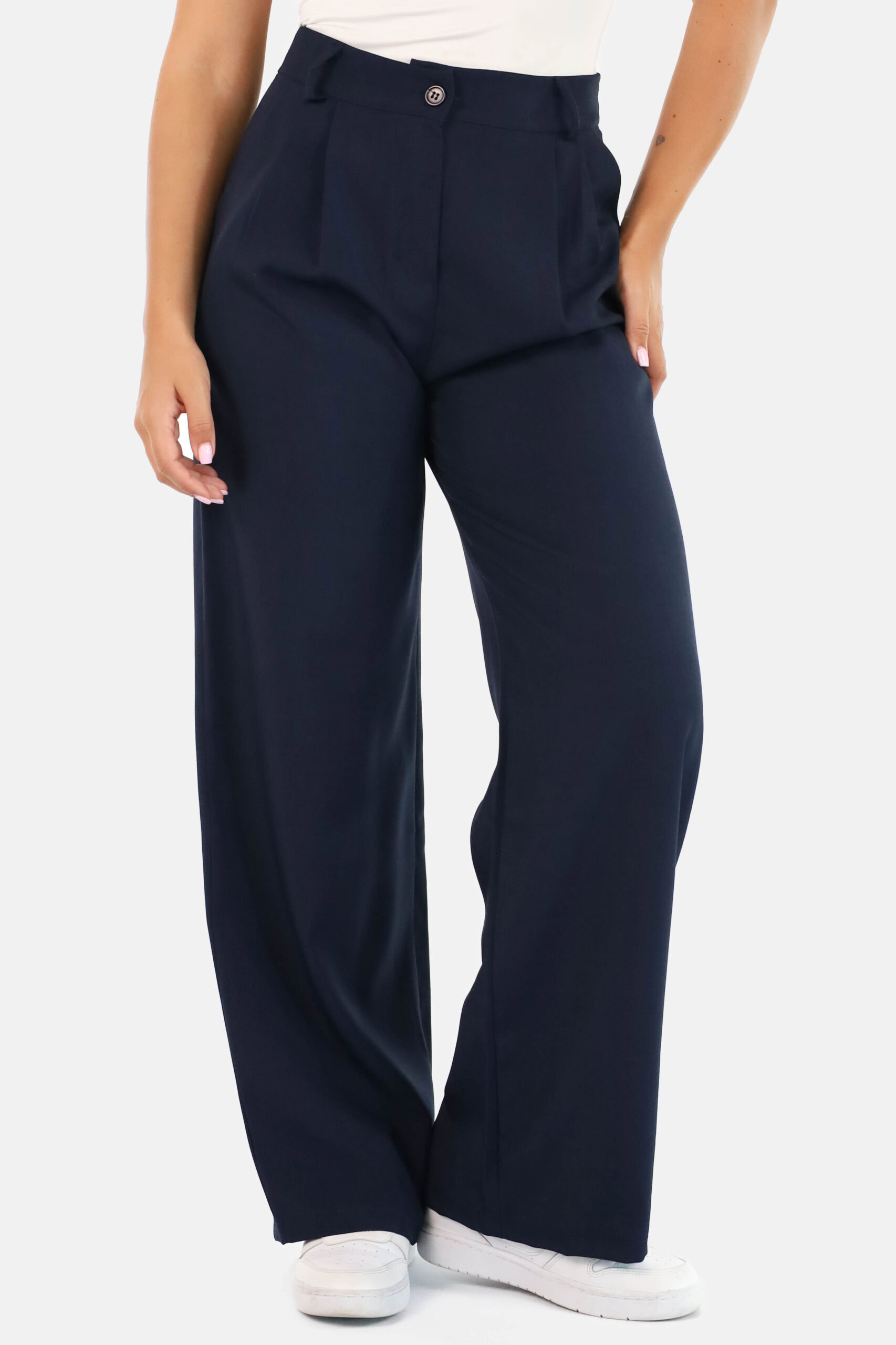 Wide leg pantalon met hoge taille donkerblauw