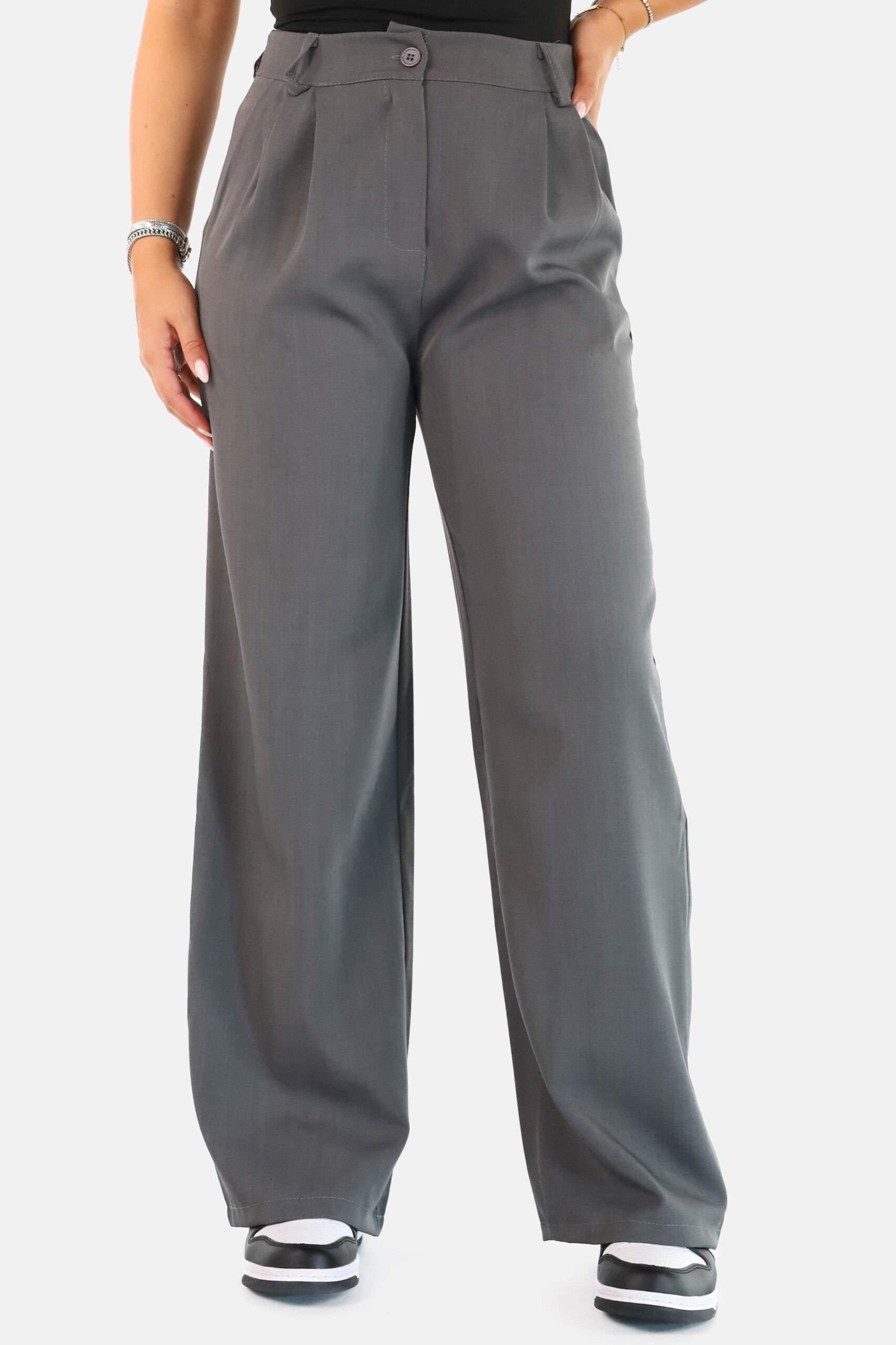 Wide leg pantalon met hoge taille gemêleerd grijs