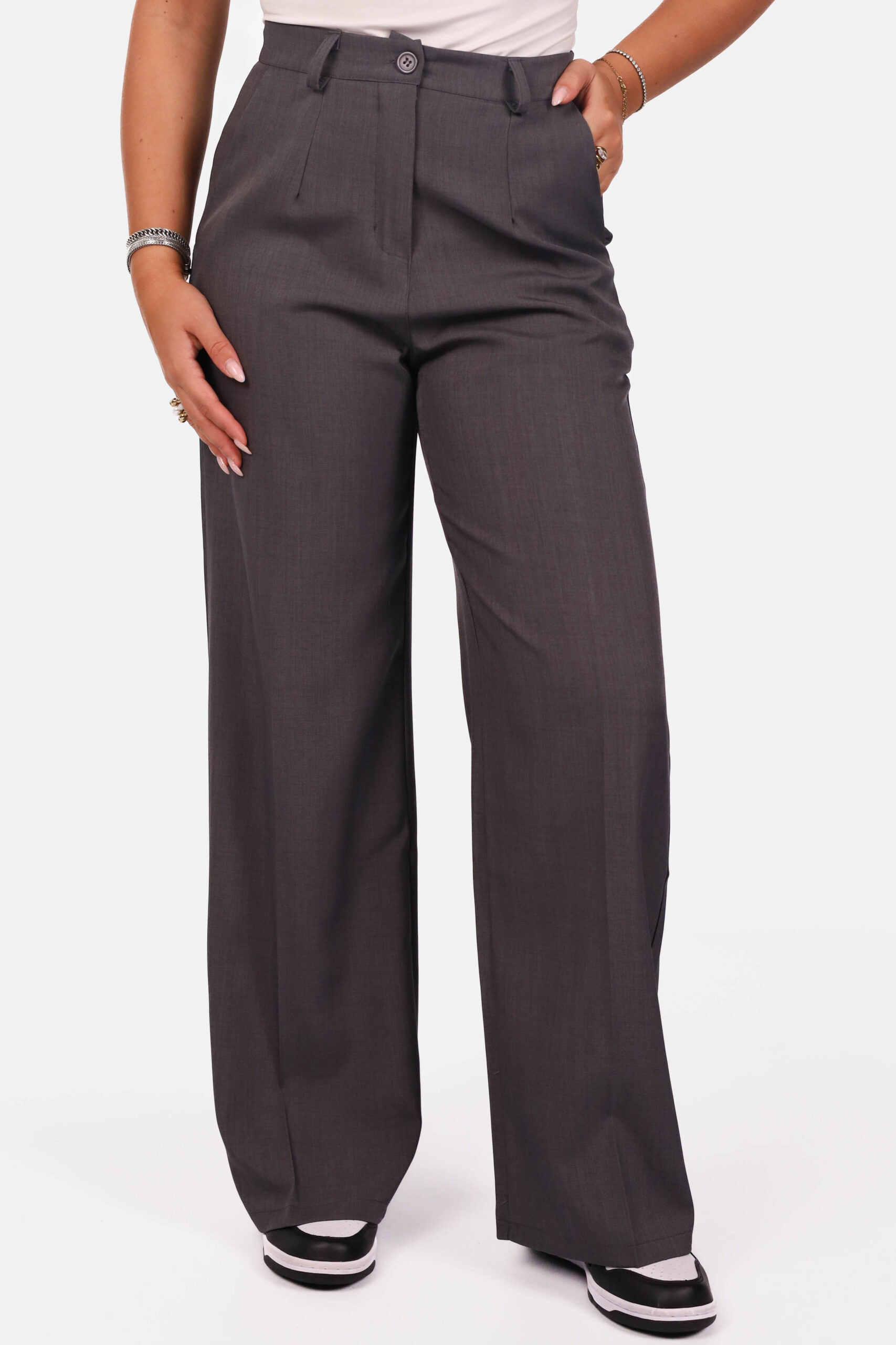 Wide leg pantalon hoge taille gemêleerd grijs