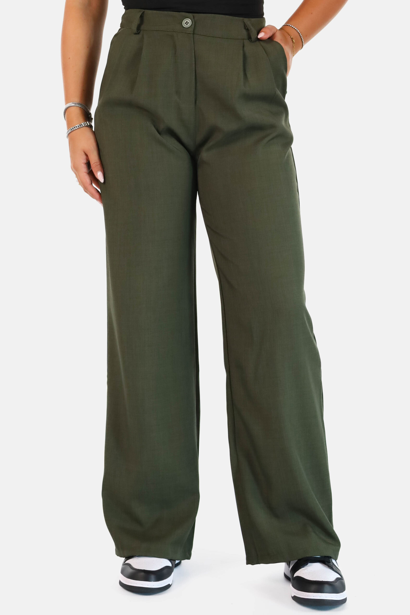 Wide leg pantalon met hoge taille kaki