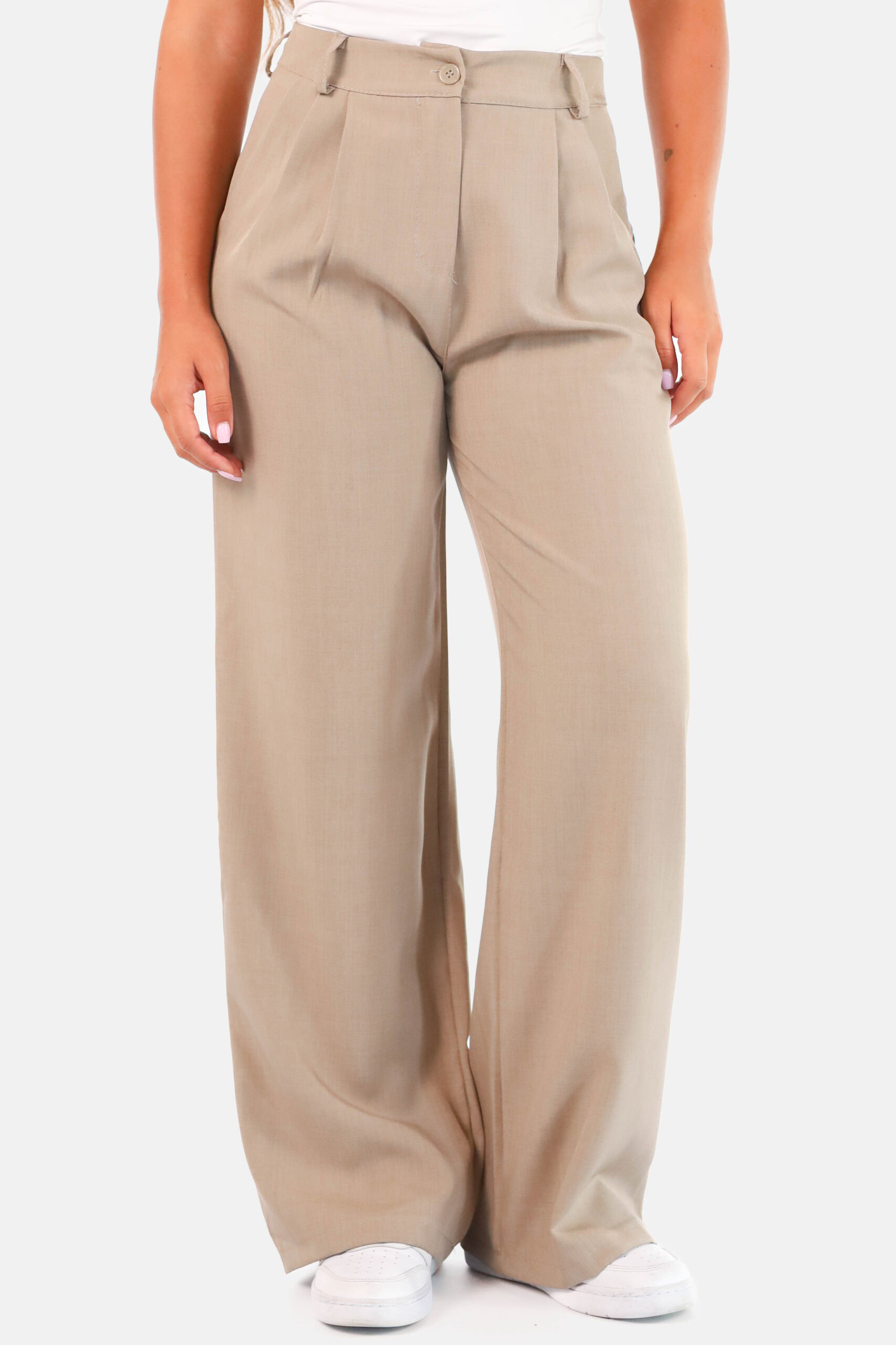 Wide leg pantalon met hoge taille taupe