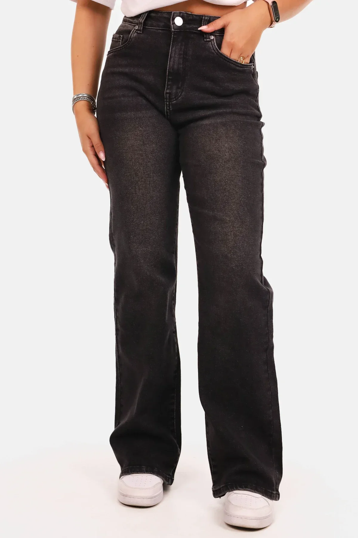 Wide range wide leg jeans met hoge taille gewassen zwart