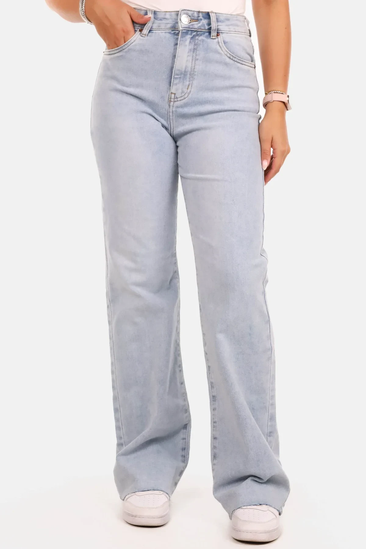 Wide range wide leg jeans met raw edge lichtblauw