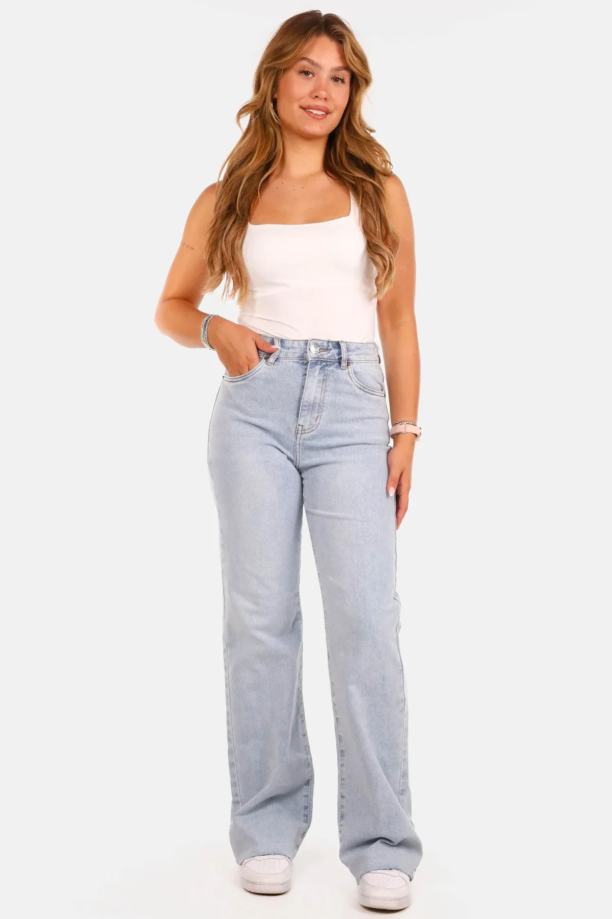 Wide range wide leg jeans met raw edge lichtblauw - Afbeelding 3