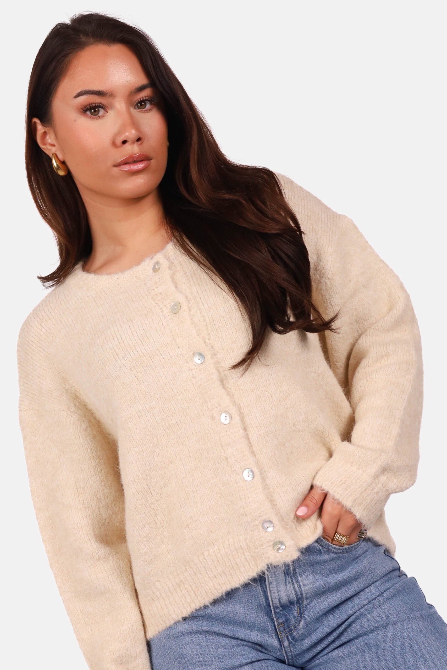 Zacht wolblend vest met knoopsluiting beige