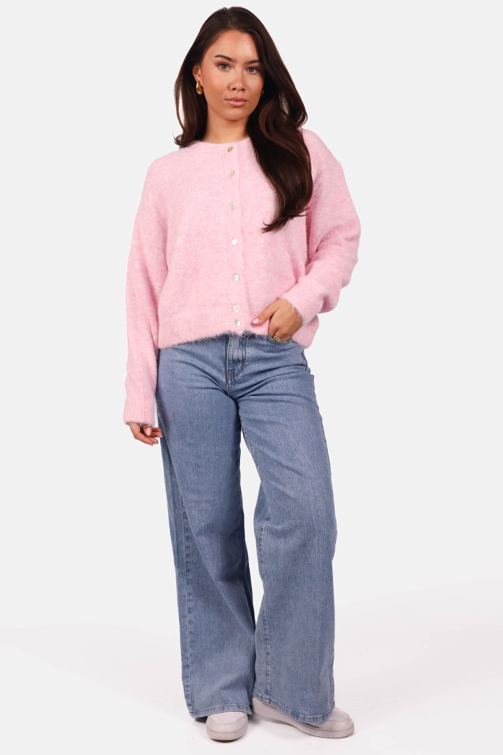 Zacht wolblend vest met knoopsluiting lichtroze - Afbeelding 5