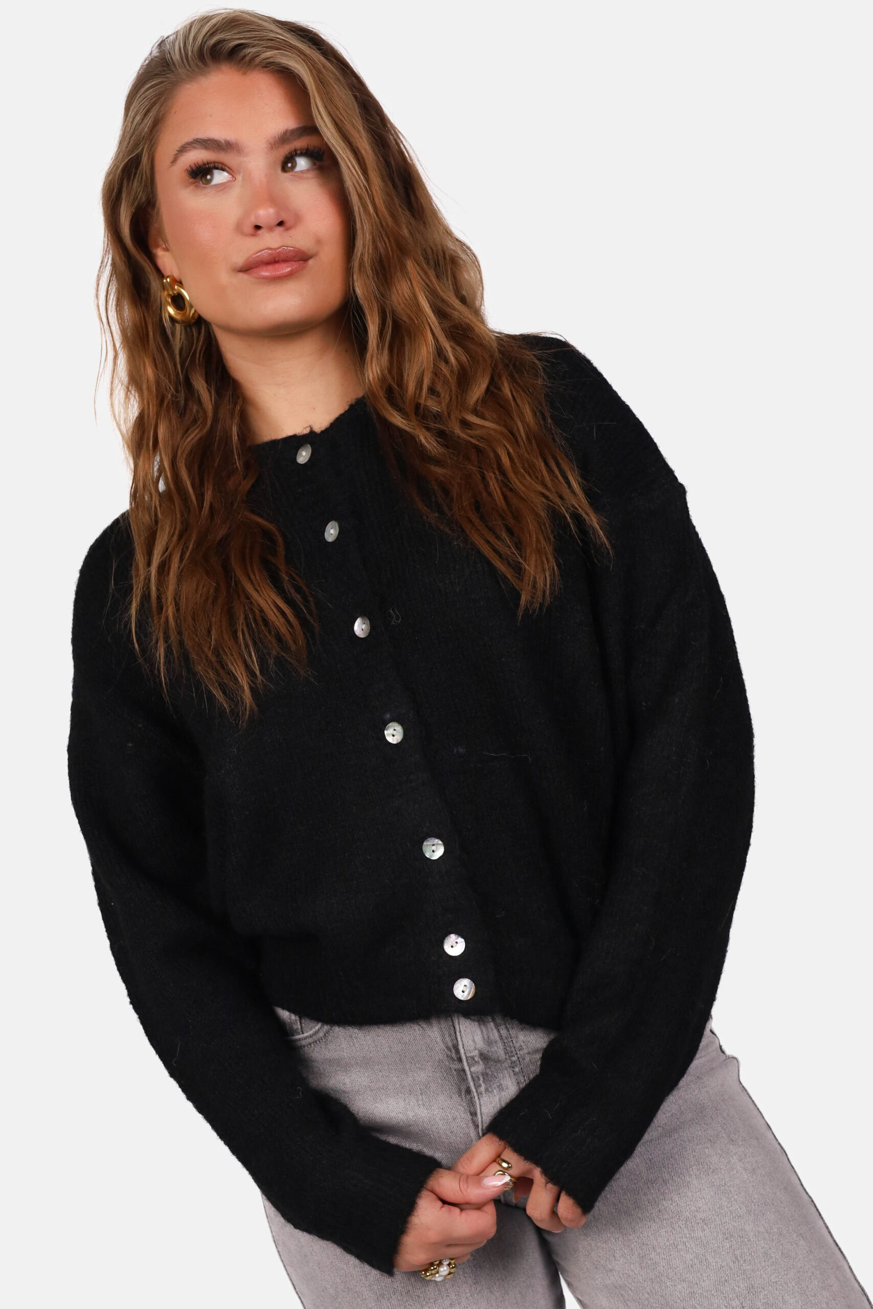 Zacht wolblend vest met knoopsluiting zwart